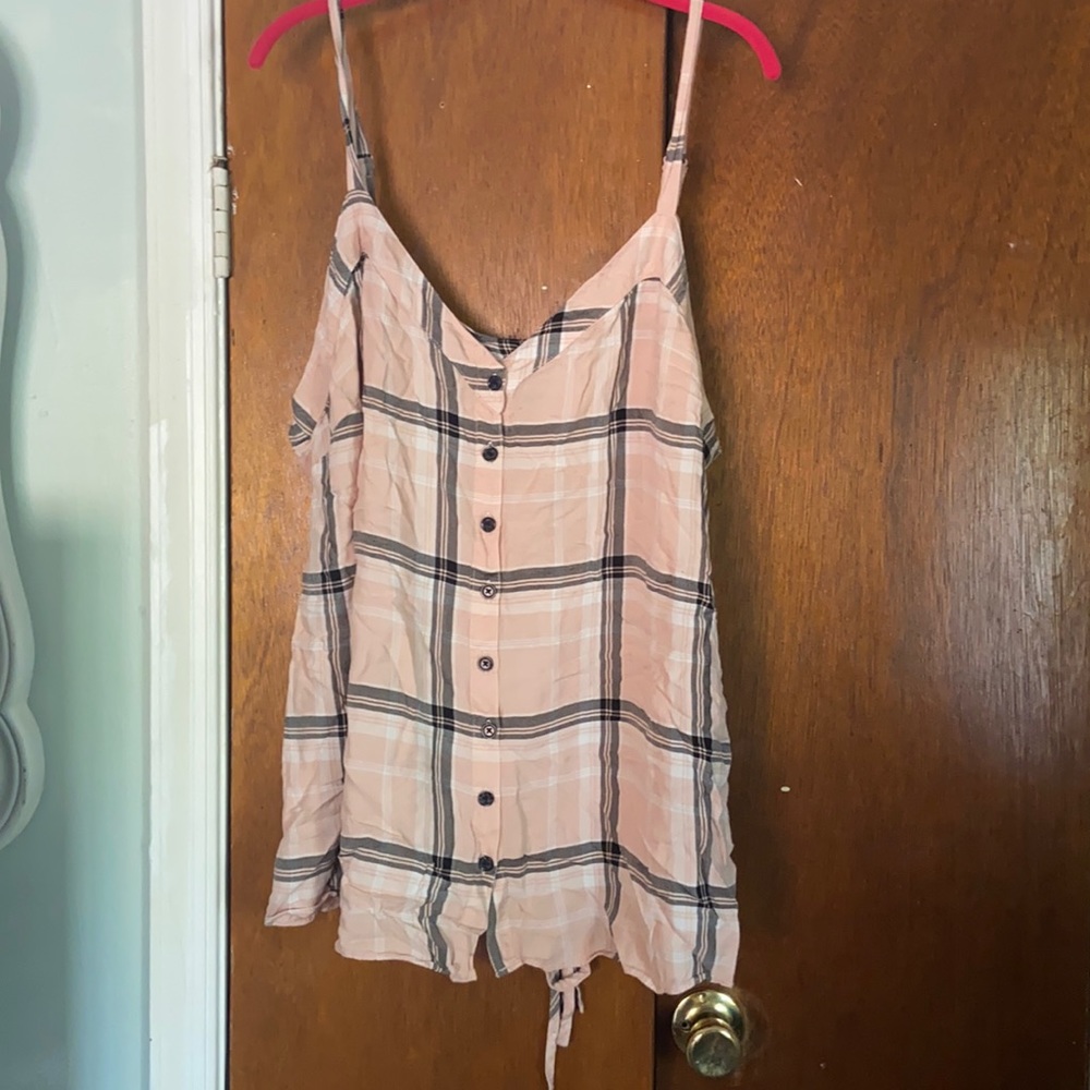 Plaid tank top with strings on the back